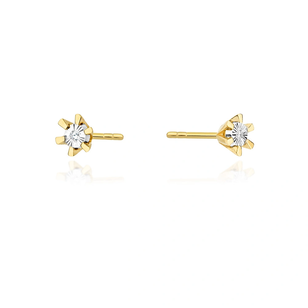 Złote kolczyki 585 diamenty 0,02 ct na sztyft