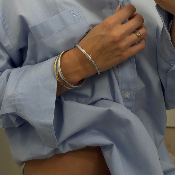 Srebrna bransoletka bangle 925 sztywna szeroka gładka elastyczna 3,8 mm