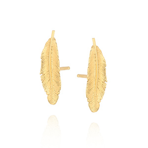 Złote kolczyki 585 piórka na sztyft