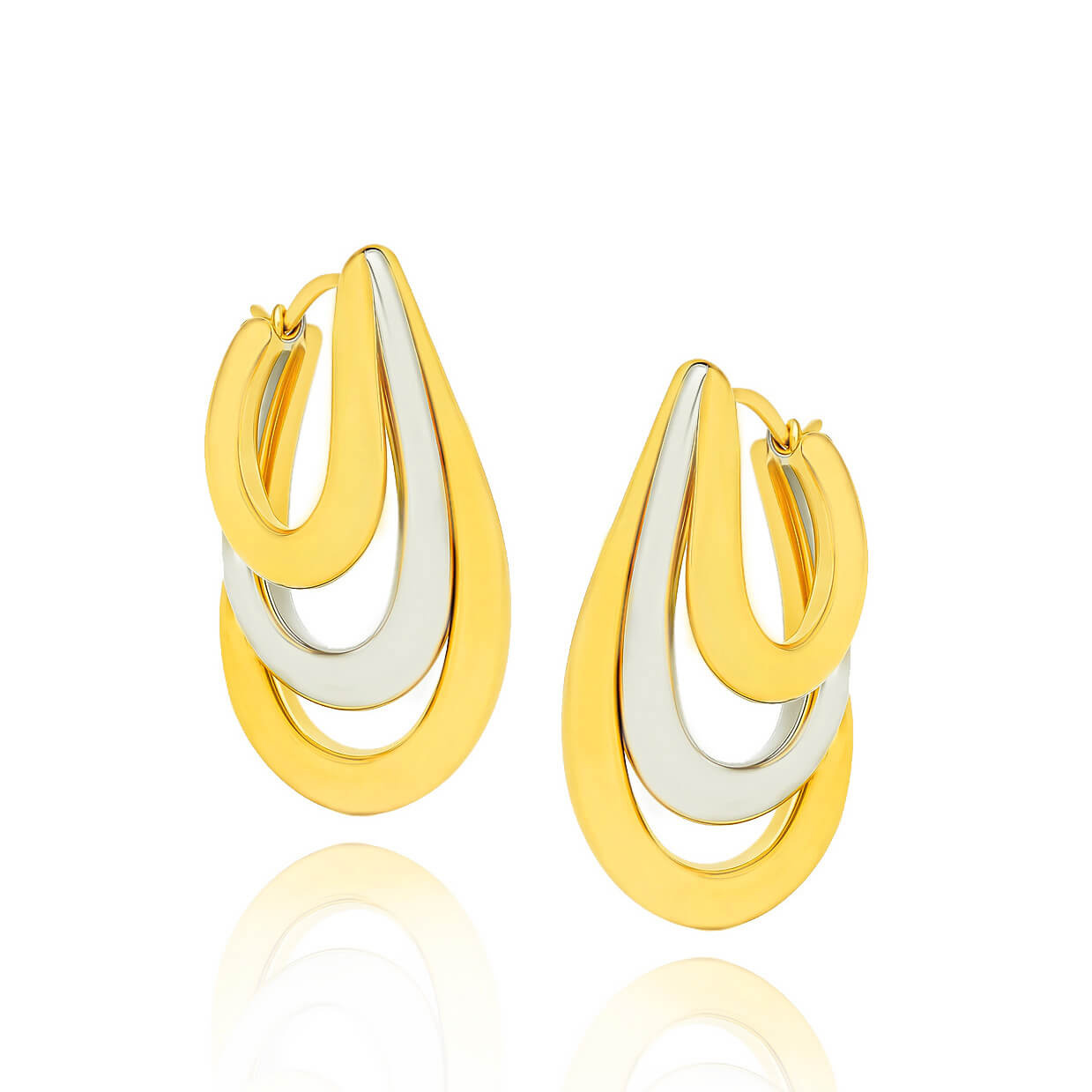 Pozłacane srebrne kolczyki potrójne krople 925 na zatrzask 3,8 cm