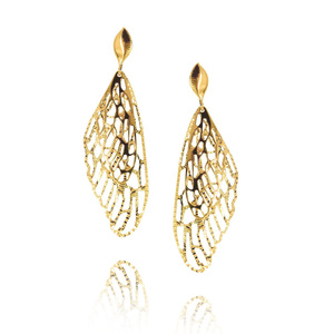 Złote kolczyki wiszące 585 skrzydła motyla diamentowane na sztyft