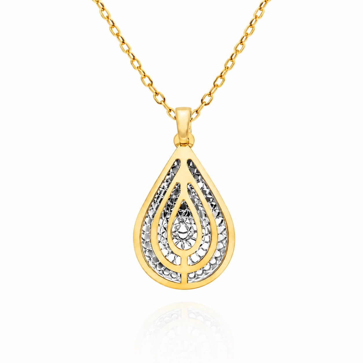 Złota zawieszka łezka 585 diamentowana 3D białe i żółte złoto