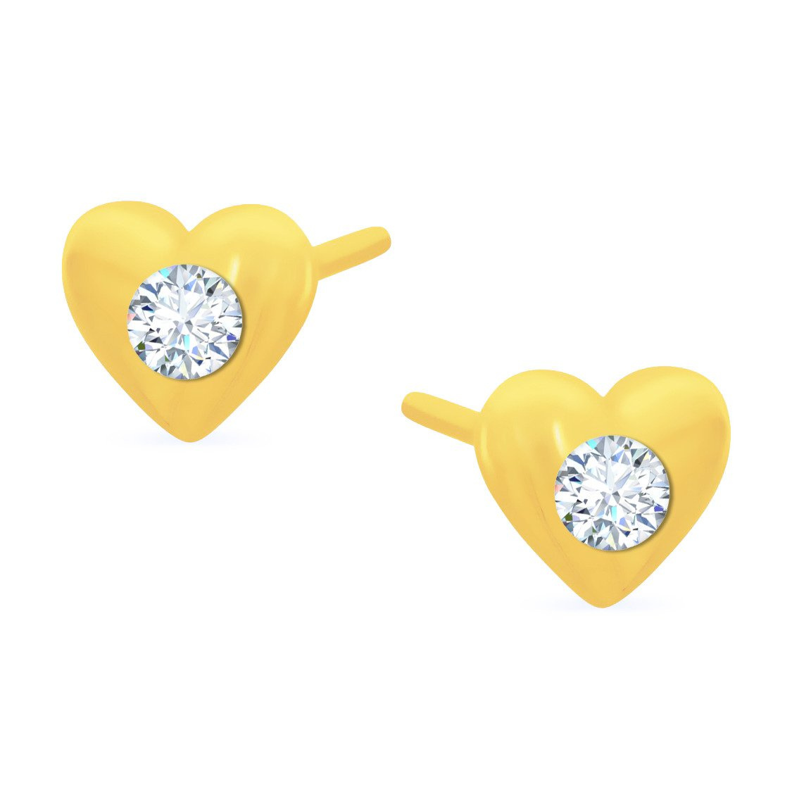 Złote kolczyki serca 585 z cyrkonią na sztyft
