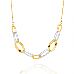 Złoty naszyjnik koła agrafki 585 białe i żółte złoto 42-45 cm