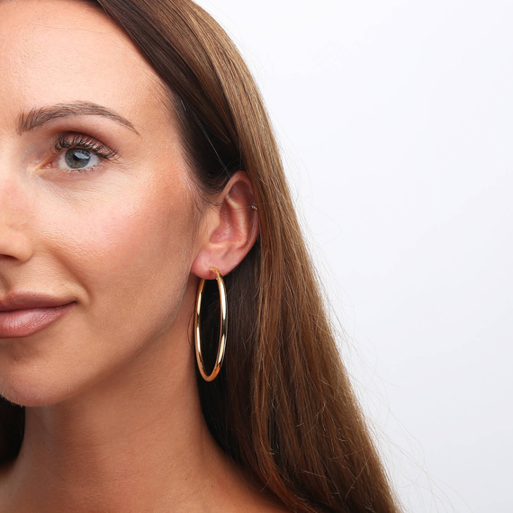 Pozłacane srebrne kolczyki duże koła gładkie 925 kółka na zatrzask 5,5 cm