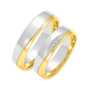 Obrączki ślubne para: białe i żółte złoto 585, diamenty, 5 mm