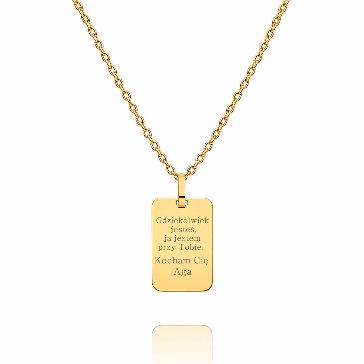 Złota zawieszka 585 blaszka gładka nieśmiertelnik grawer 2,7 cm