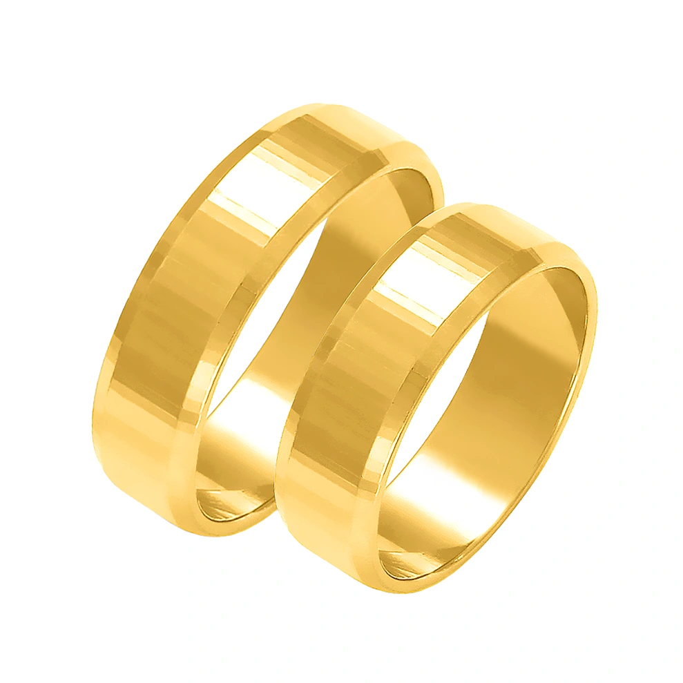 Obrączki ślubne para: złoto 585, diamentowane, fazowane, 6 mm