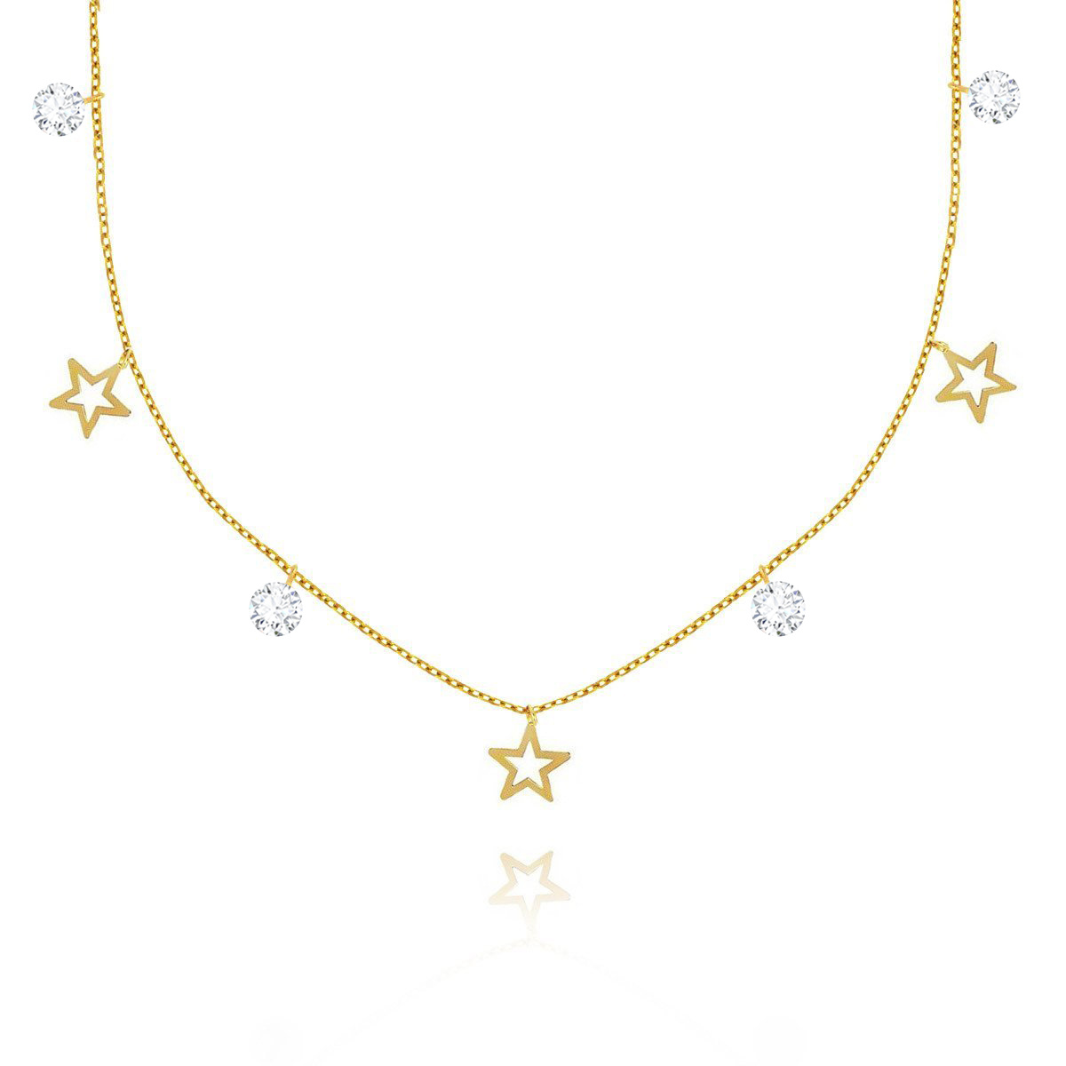 Złoty naszyjnik choker 585 gwiazdki i białe cyrkonie 36-40 cm