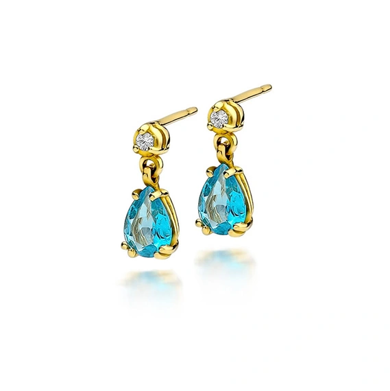 Złote kolczyki 585 łezki z topazem i diamentem 1,84 ct