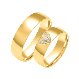 Obrączki ślubne para: złoto 585, diamenty, serce, półokrągłe, 6 mm