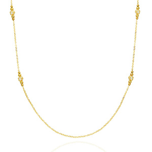 Złoty naszyjnik długi z perłami 585 perły kulki ankier diamentowany 80 cm