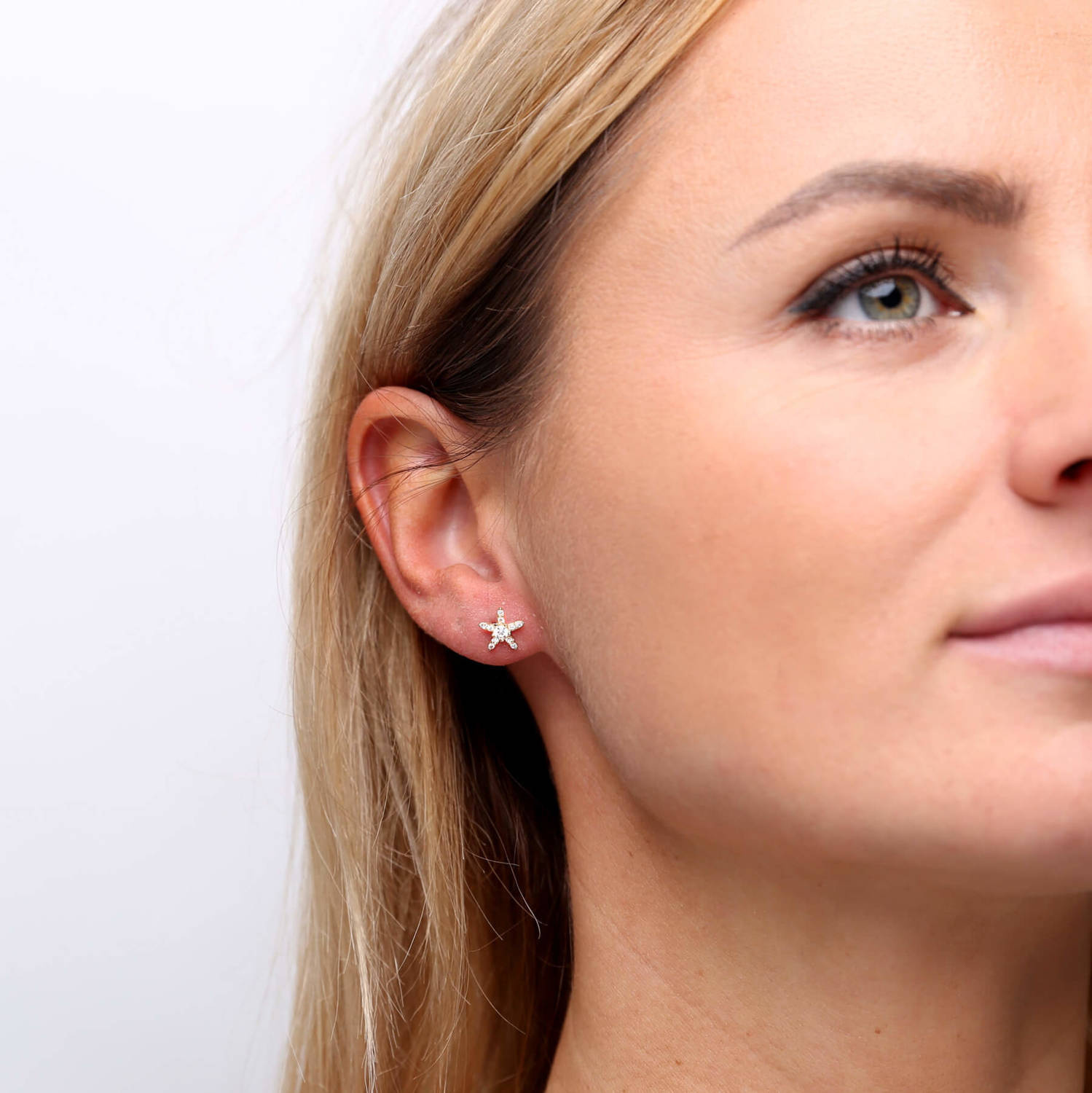 Złote kolczyki rozgwiazdy 585 z cyrkoniami na sztyft