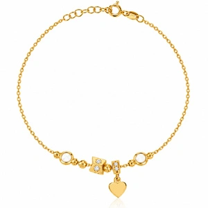 Bransoletka złota z zawieszkami charms serce 585