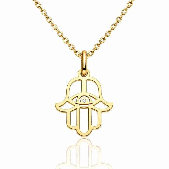 Złota zawieszka z brylantem 585 ażurowa Ręka Fatimy diament 1,7 cm