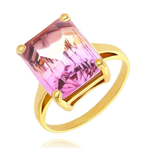 Złoty pierścionek z ametrynem 585 duży ametryn oktagon