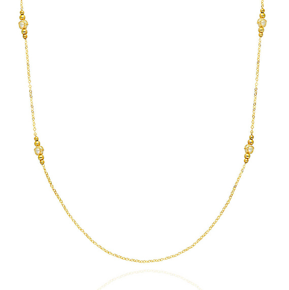 Złoty naszyjnik długi z perłami 585 perły kulki ankier diamentowany 80 cm