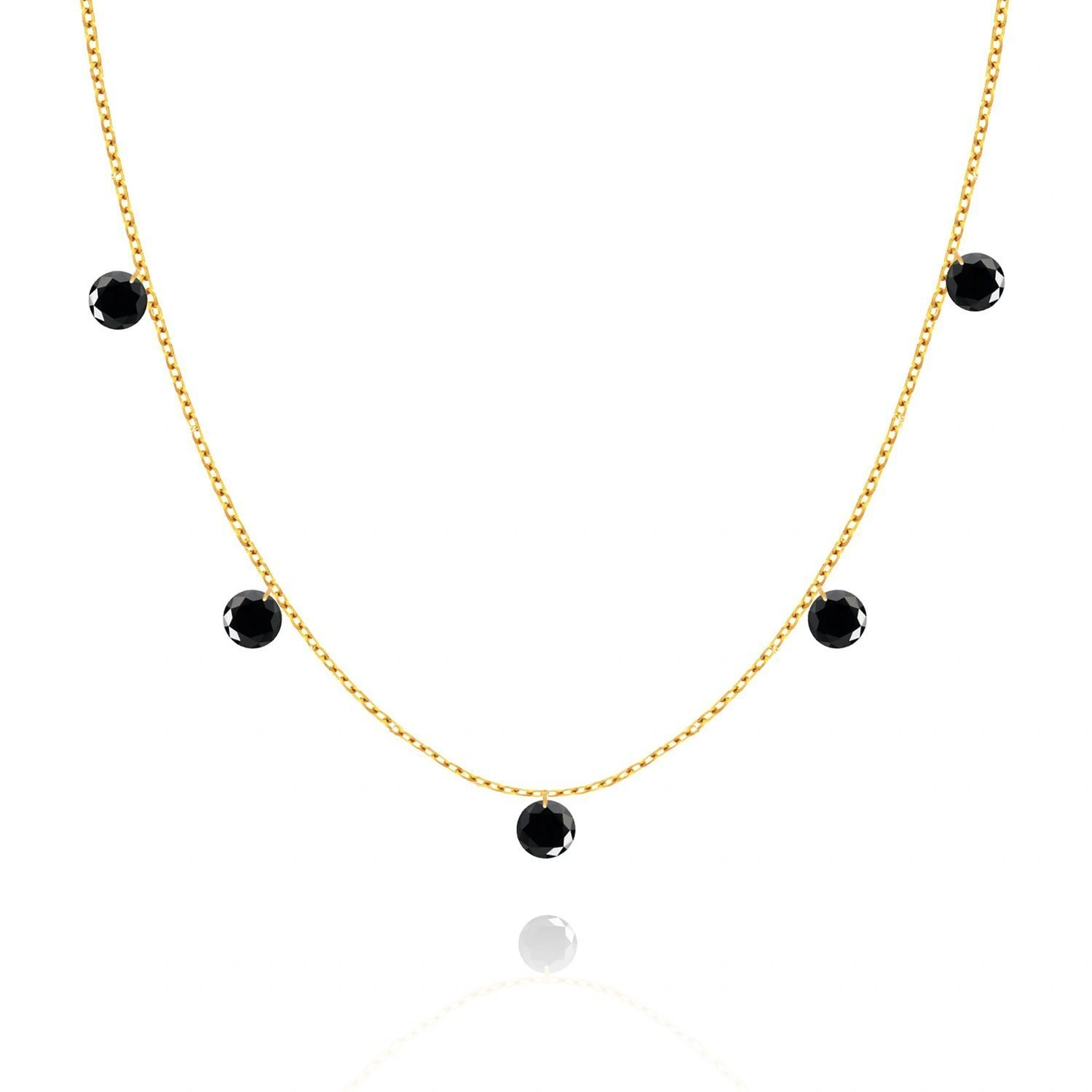 Naszyjnik złoty 585 Choker czarne cyrkonie wiszące 5 cyrkonii 36-40 cm