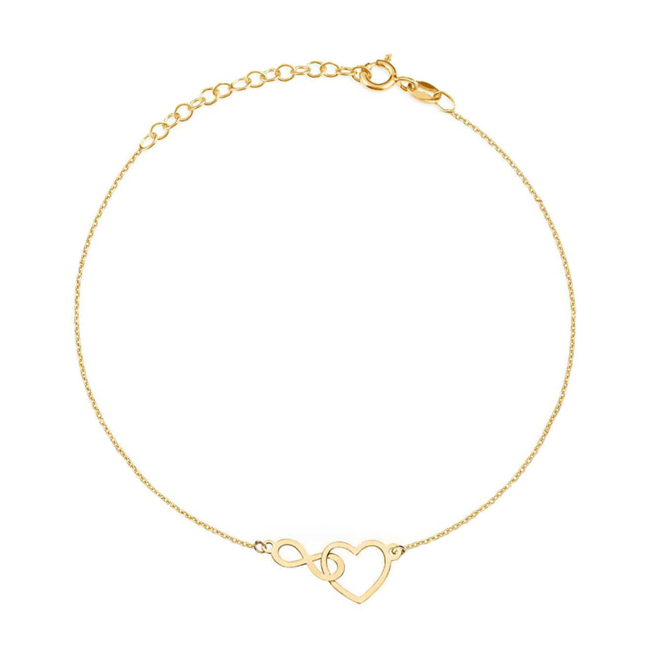 Bransoletka złota na nogę 585 celebrytka nieskończoność serce 23-25 cm