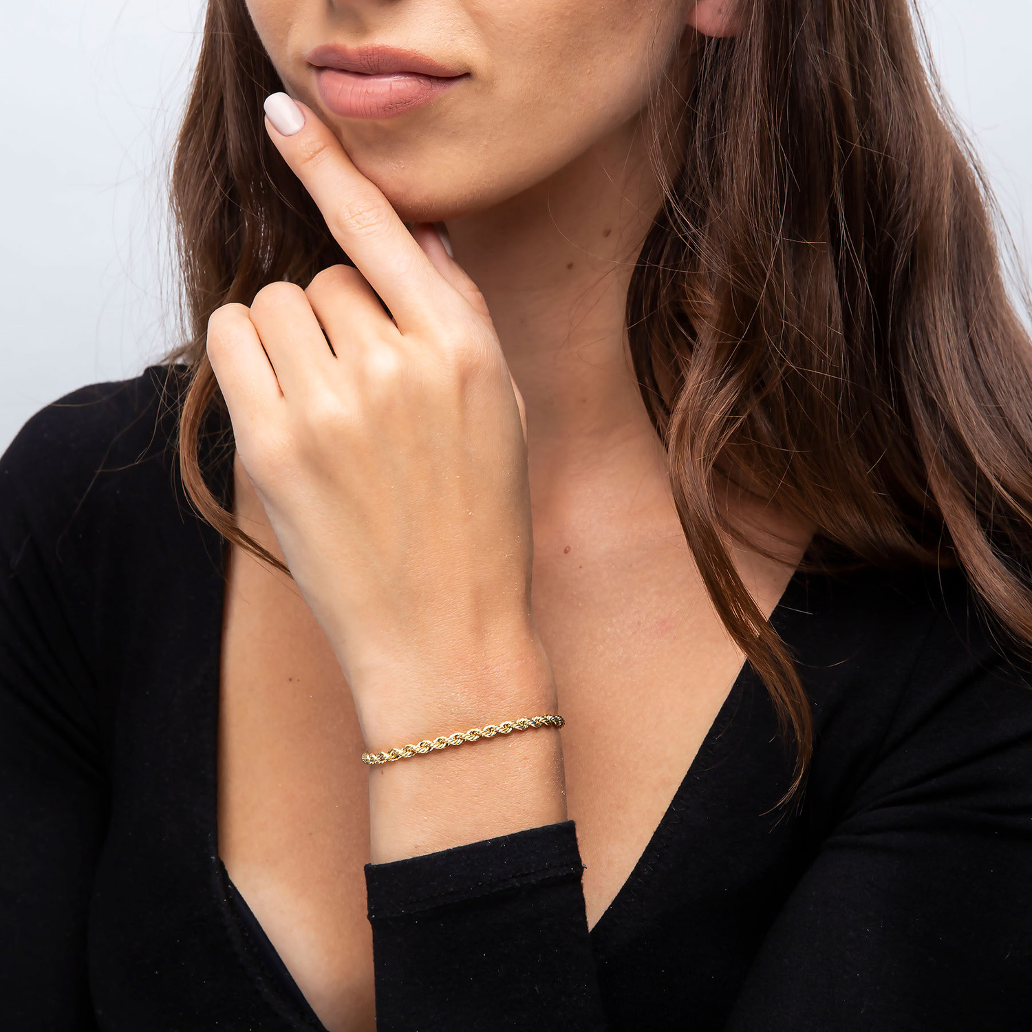 Złota bransoletka damska 585 korda 4 mm kordel diamentowana 19 cm