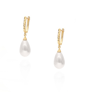 Złote kolczyki perły 585 owalna perła diamentowane zapięcie angielskie