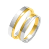 Obrączki ślubne para: białe i żółte złoto 585, diamenty, płaskie, 4 mm