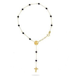 Bransoletka złota różaniec z czarnymi kamieniami 585 Nyks