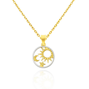 Złota zawieszka 585 słońce księżyc gwiazda w kole białe i żółte złoto 