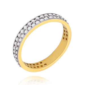 Złoty pierścionek 585 obrączka dwa rzędy cyrkonii