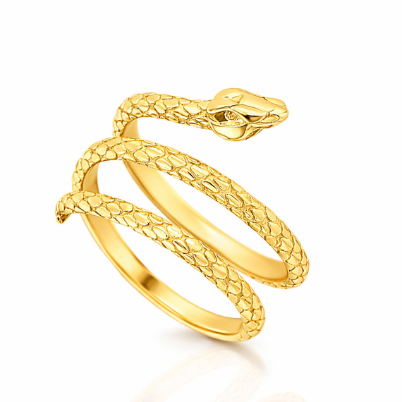 Złoty pierścionek żmija 585 potrójny wąż serpent snake diamentowany