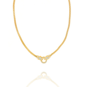 Srebrny pozłacany naszyjnik 925 kolia szeroki splot tygrys gepard lampart cyrkonie 