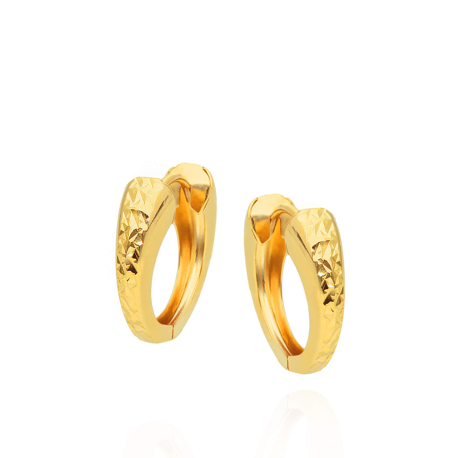 Złote kolczyki kółka 585 koła rozszerzane diamentowane na zatrzask