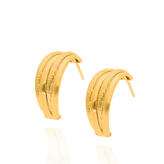 Pozłacane srebrne kolczyki półkola poczwórne 925 na sztyft 3 cm