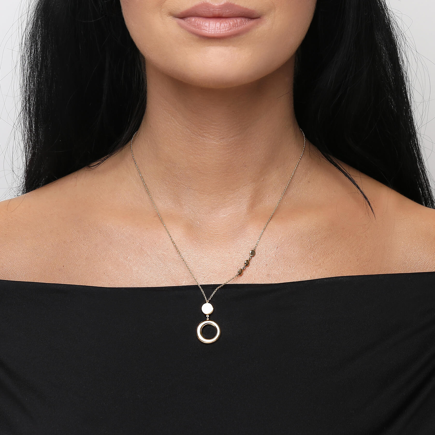 Złoty naszyjnik długi 585 koło kółko z cyrkoniami ankier 45-48 cm