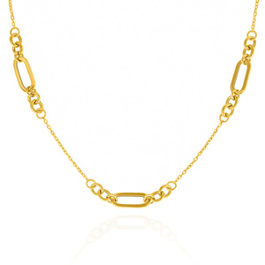 Złoty naszyjnik 585 prostokąty agrafki okrągłe ogniwa ankier 42-45 cm