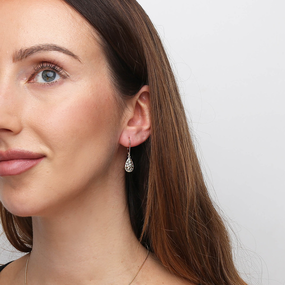 Złote kolczyki 585 ażurowe diamentowane krople łezki angielskie