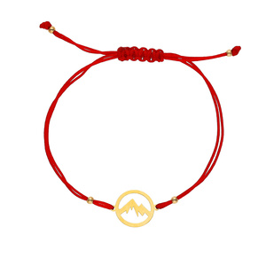 Bransoletka złota 585 na czerwonym sznurku okrągła góry kuleczki