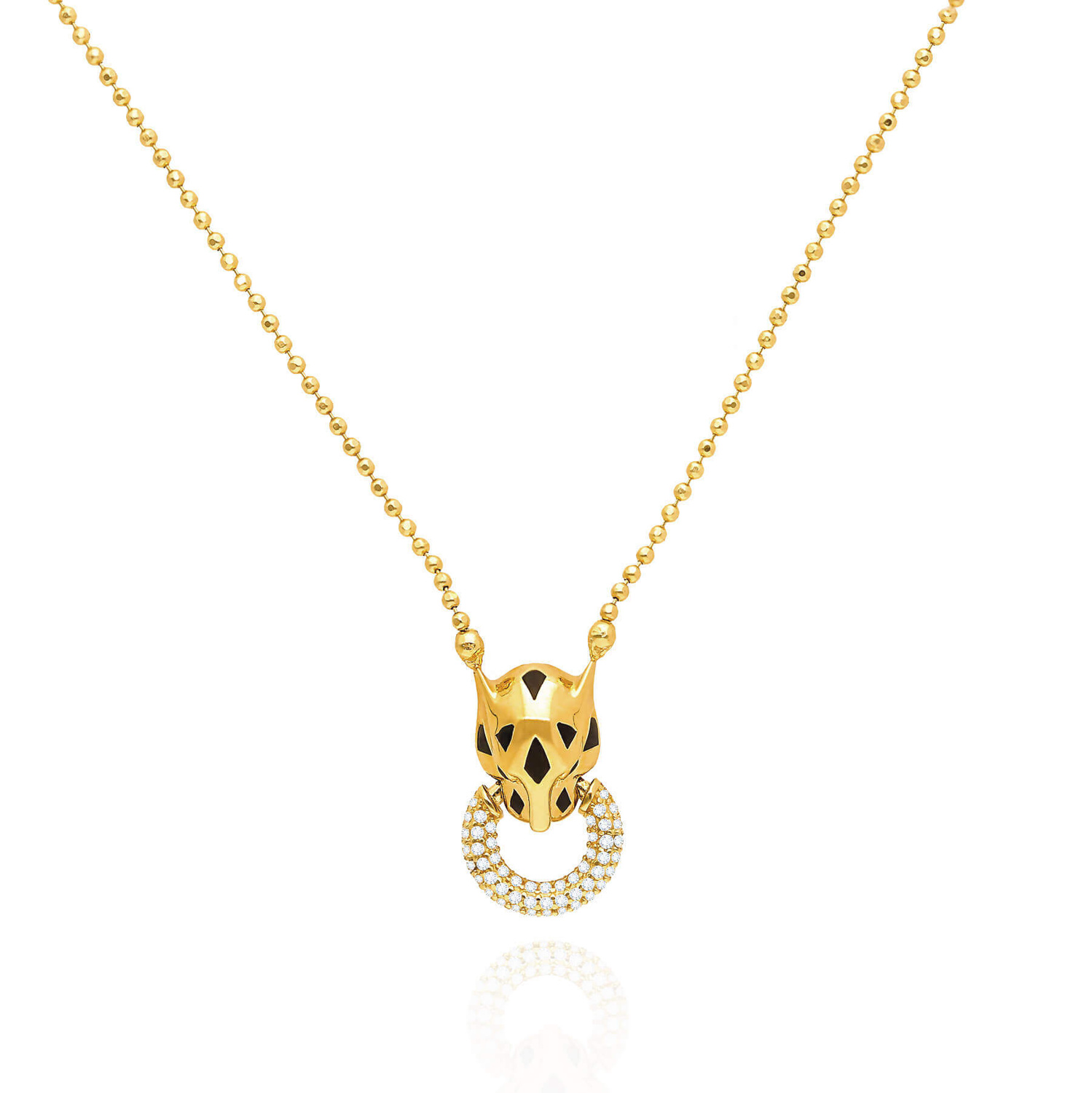 Złoty naszyjnik Tygrys 585 cyrkonie łańcuszek kuleczki