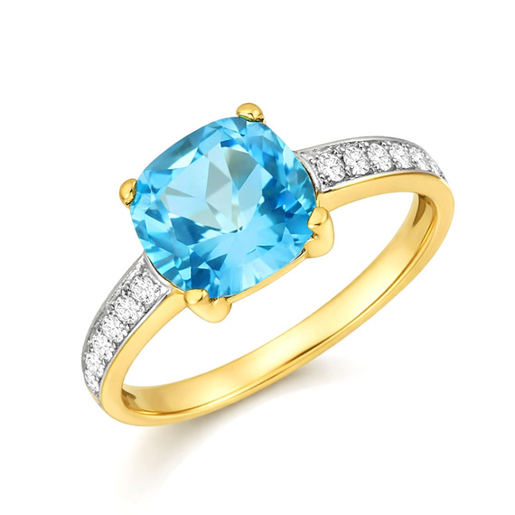 Złoty pierścionek z topazem 585 topaz 2,865 ct diamenty 0,17 ct 