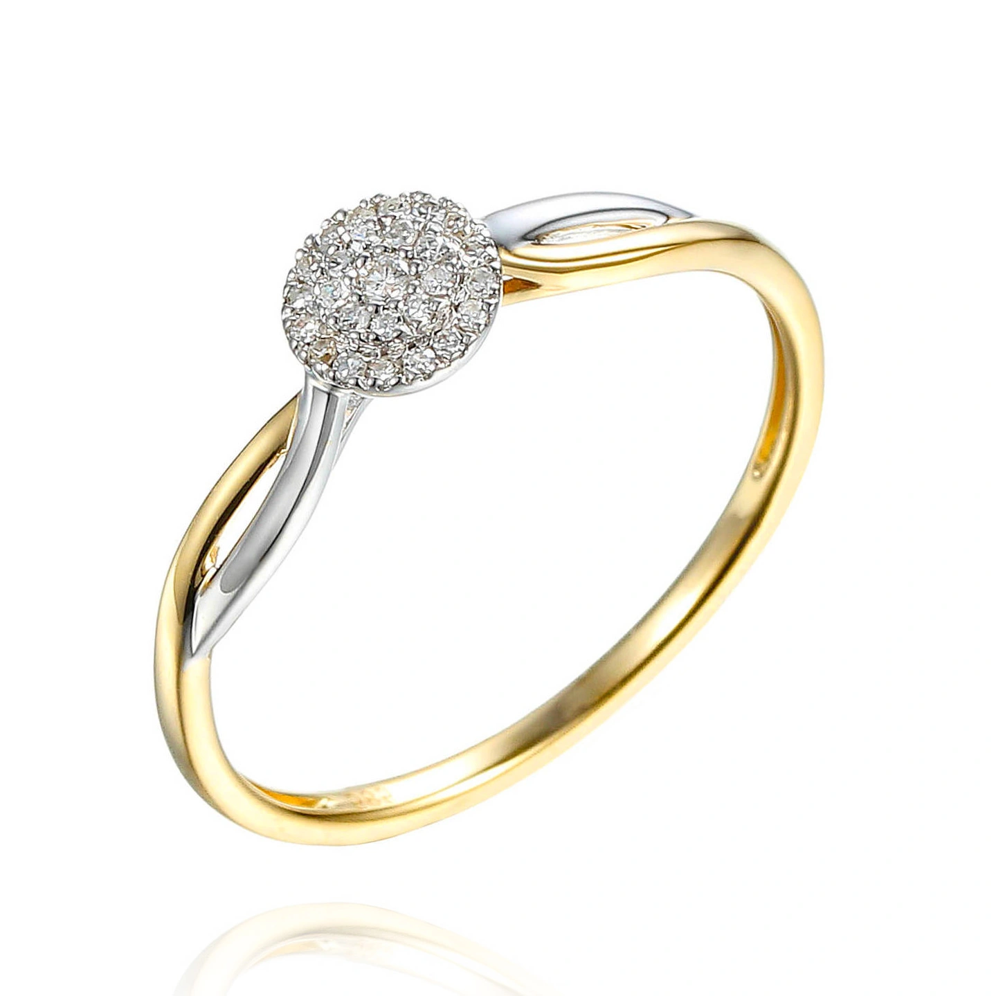 Pierścionek zaręczynowy z diamentami 0,08 ct białe i żółte złoto