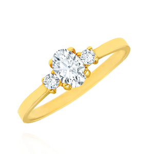 Złoty pierścionek owalna biała cyrkonia 585 białe cyrkonie 