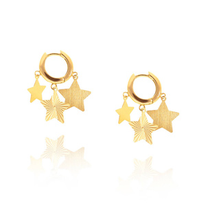 Złote kolczyki wiszące 585 gwiazdki kółka na zatrzask