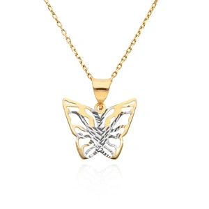 Złota zawieszka motyl 585 diamentowany białe i żółte złoto 