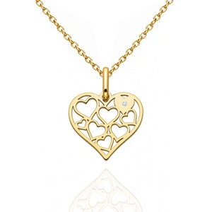 Złota zawieszka ażurowe serce z brylantem 585 serduszka diament 1,6 cm