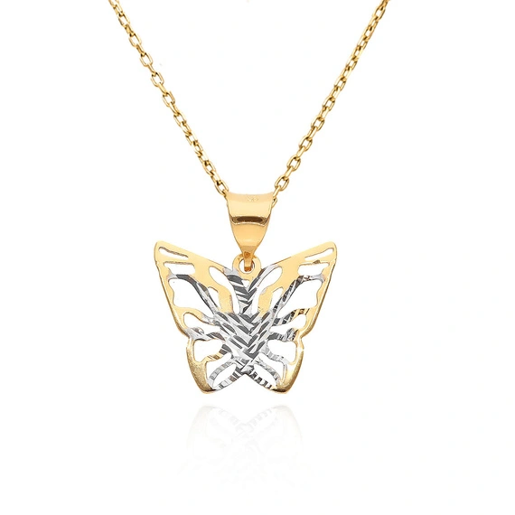 Złota zawieszka motyl 585 diamentowany białe i żółte złoto 