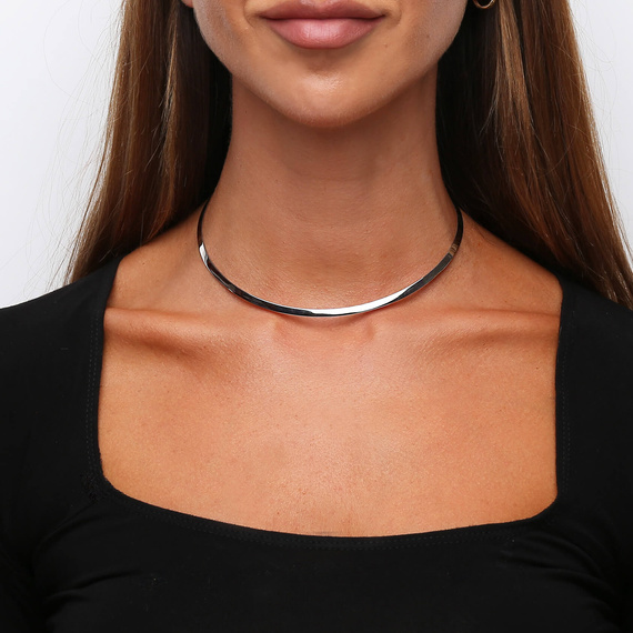 Srebrny naszyjnik obręcz 925 choker sztywny gładki otwarty 