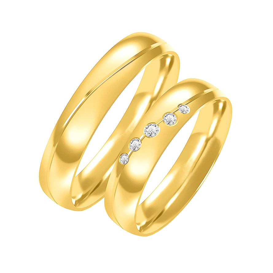 Obrączki ślubne para: złoto 585, diamenty, półokrągłe, 4,5 mm