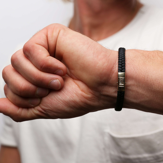 Złota bransoletka męska 585 z czarnymi cyrkoniami kratka warkocz 21 cm Grawer 