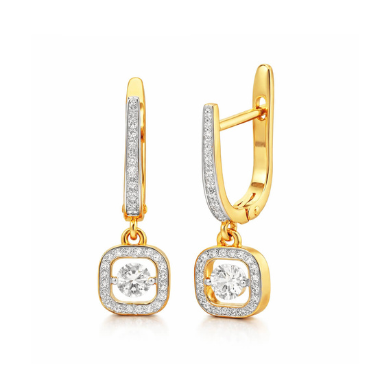 Złote kolczyki 585 wiszące z diamentami o łącznej masie 0,52 ct angielskie 