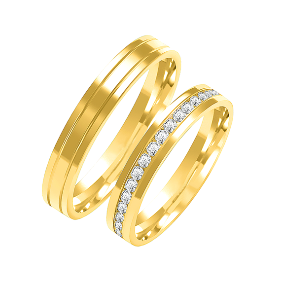 Obrączka ślubna damska: złoto 585, wysadzana diamentami dookoła, 4 mm